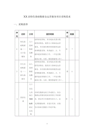 XX县特色基础数据仓运营服务项目采购需求.docx