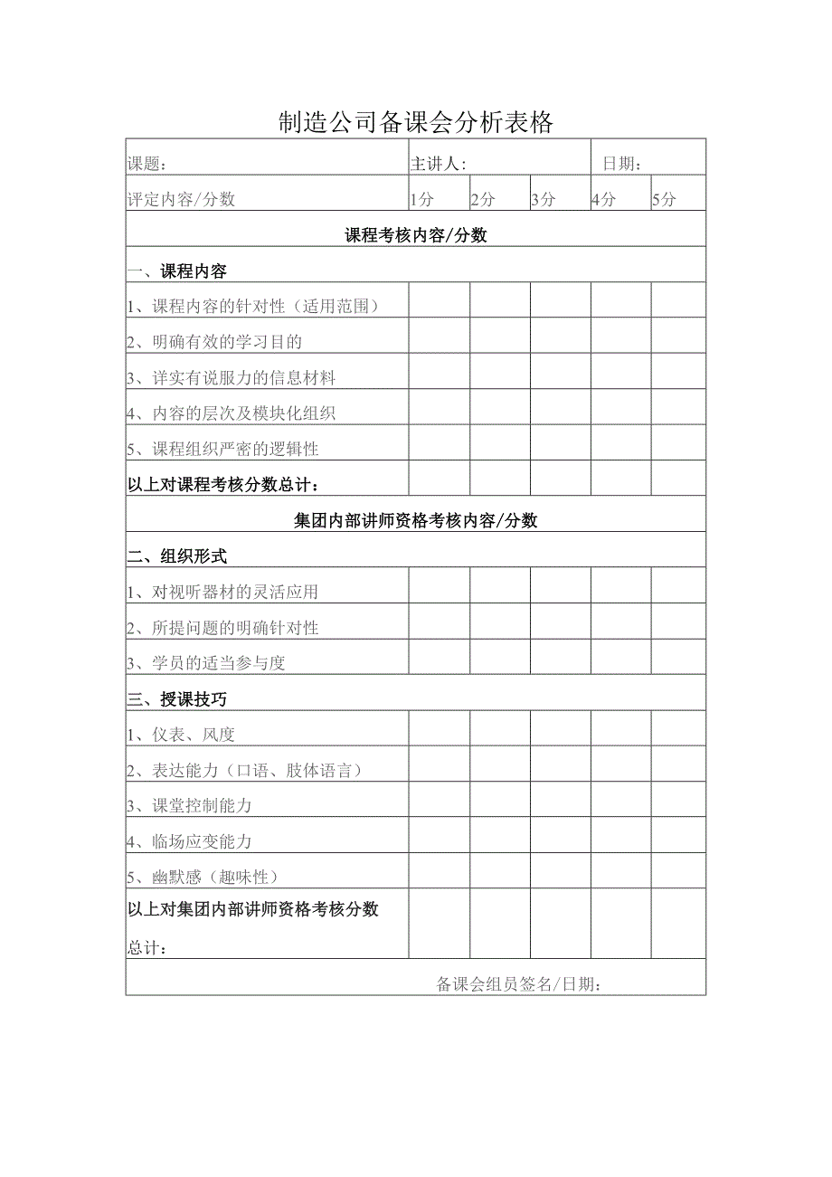 制造公司备课会分析表格.docx_第1页