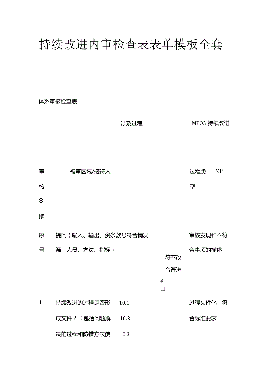 持续改进内审检查表表单模板全套.docx_第1页