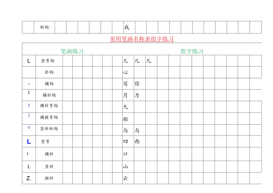 常用笔画名称表及组字练习（附写字姿势规范）.docx_第3页
