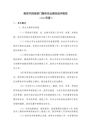 高安市民政部门整体支出绩效自评报告.docx