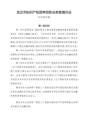 武汉市知识产权质押贷款业务管理办法（征求意见稿）.docx