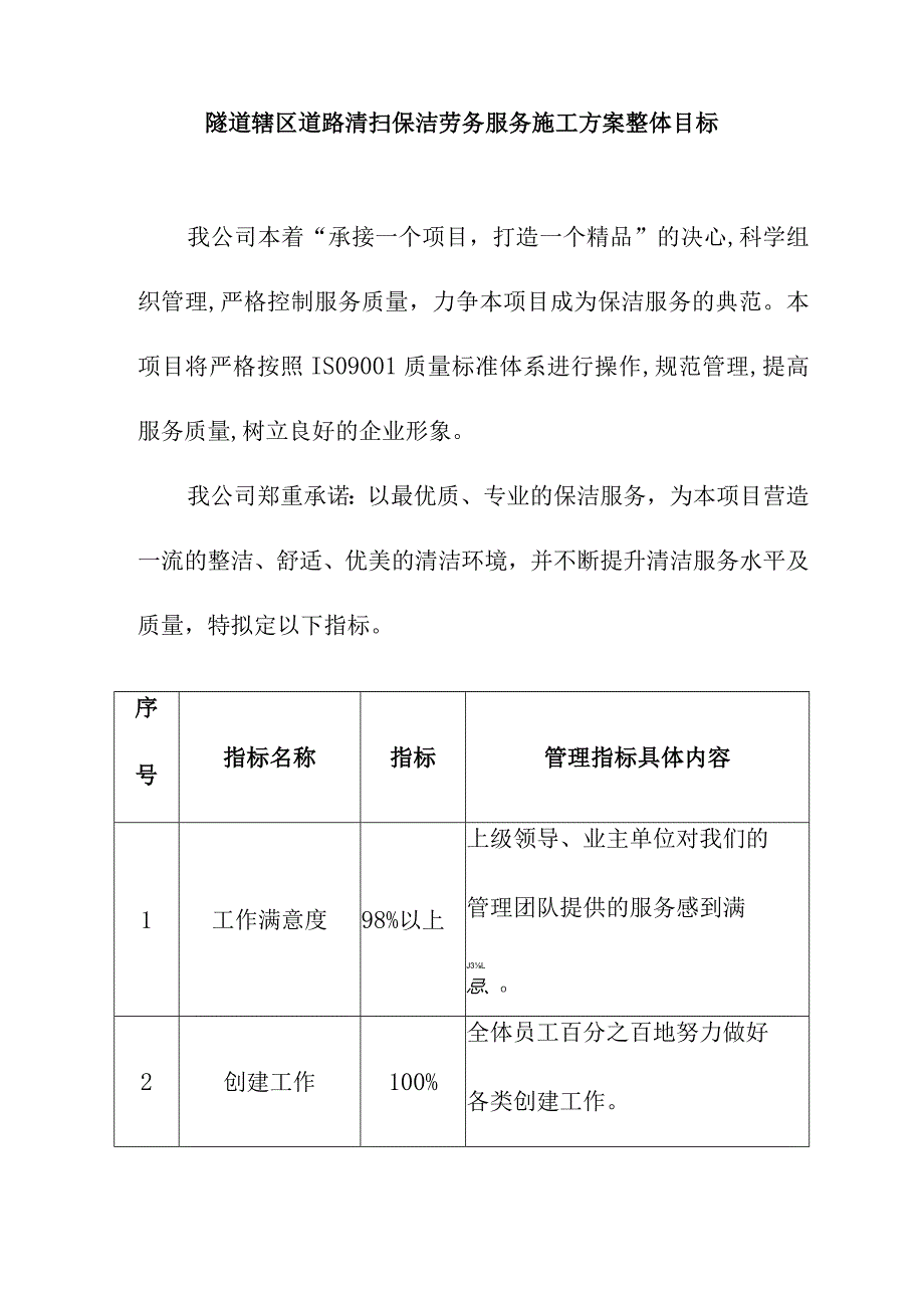 隧道辖区道路清扫保洁劳务服务施工方案整体目标.docx_第1页