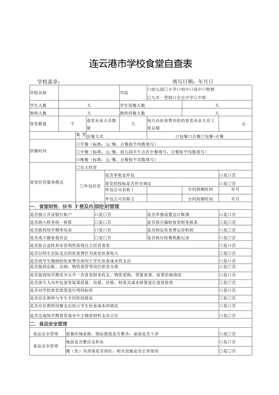 连云港市学校食堂自查表.docx_第1页