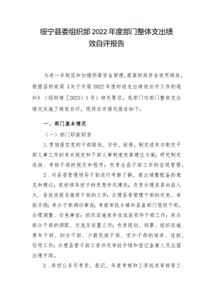 绥宁县委组织部2022年度部门整体支出绩效自评报告.docx