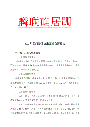 衡阳县关市镇人民政府2022年部门整体支出绩效自评报告.docx