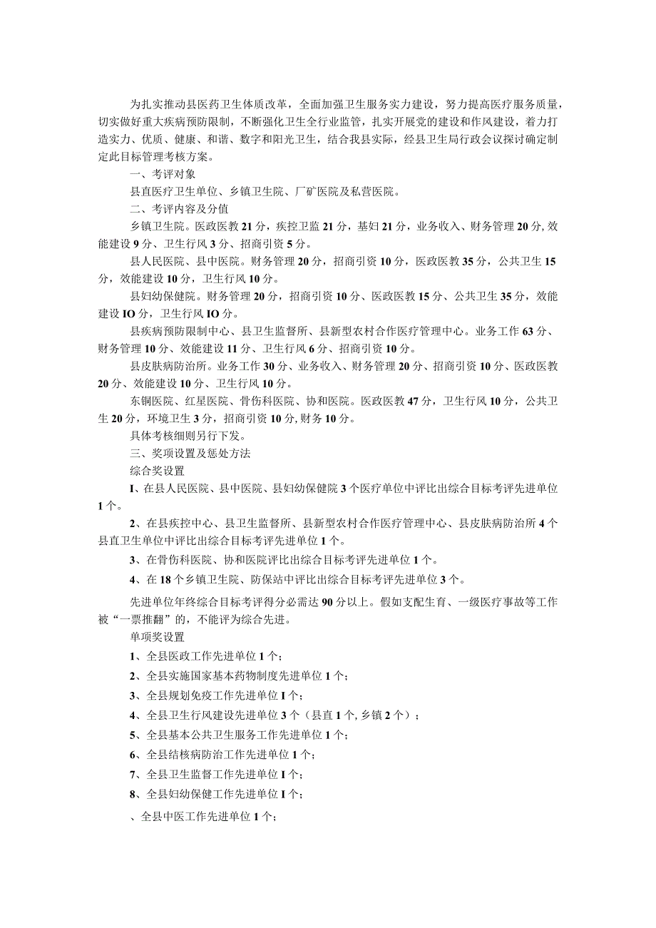 卫生局管理考核工作方案.docx_第1页