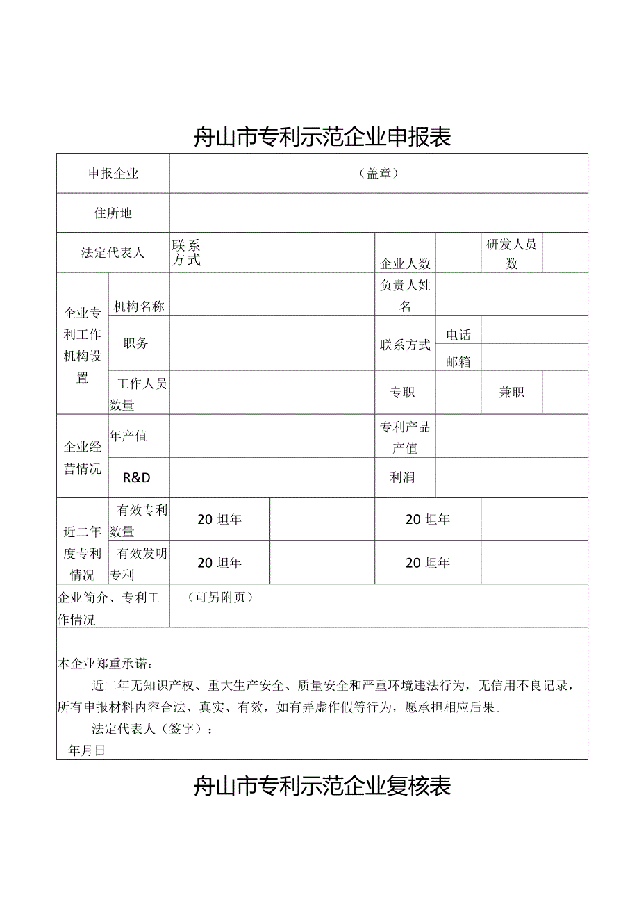 舟山市专利示范企业申报表.docx_第1页