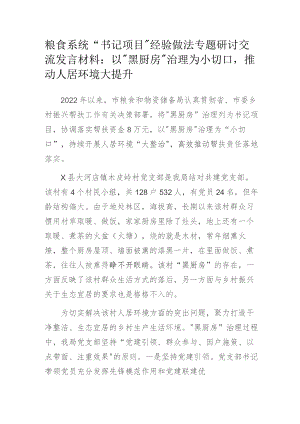 粮食系统党支部书记项目经验做法专题研讨交流发言材料：以“黑厨房”治理为小切口推动人居环境大提升.docx