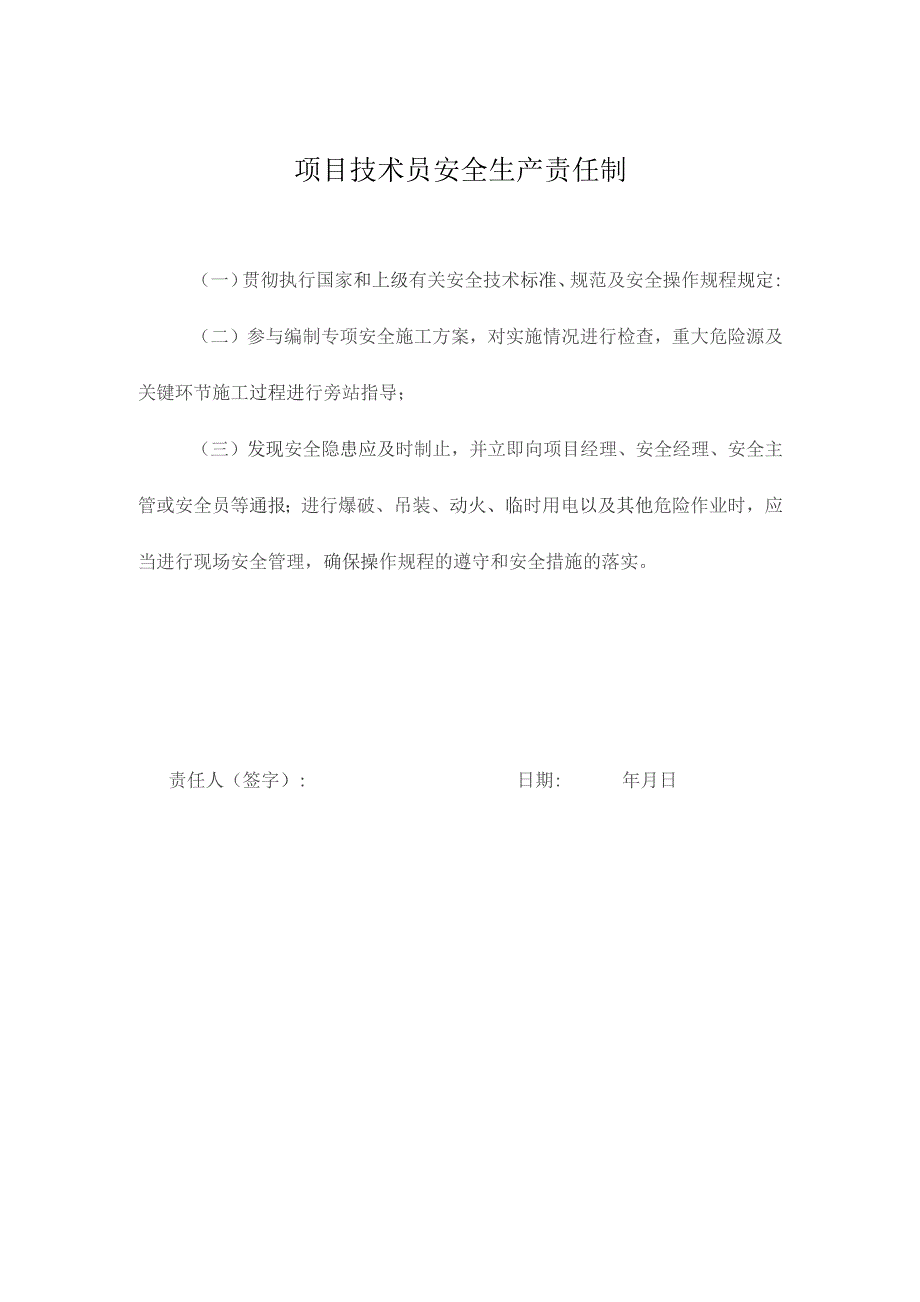 项目技术员安全生产责任制.docx_第1页