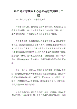 2023年大学生军训心得体会范文集锦十三篇.docx