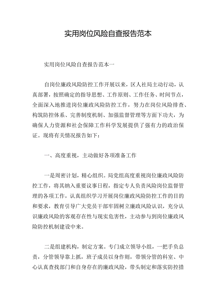 实用岗位风险自查报告范本.docx_第1页