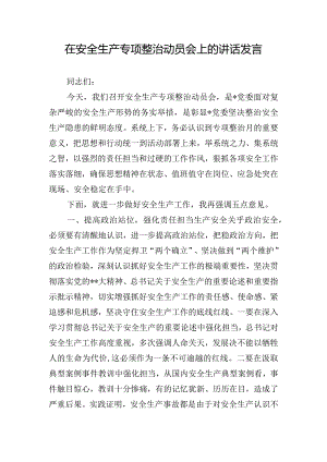 在安全生产专项整治动员会上的讲话发言.docx