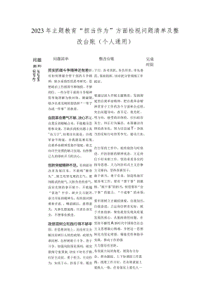 2023年主题教育“担当作为”方面检视问题清单及整改台账(个人通用).docx