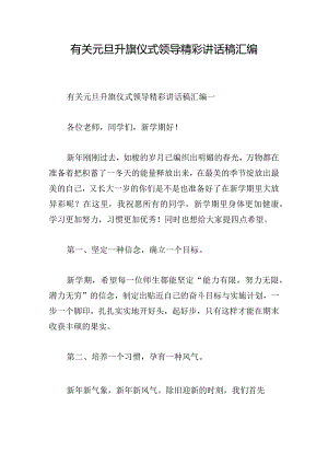 有关元旦升旗仪式领导精彩讲话稿汇编.docx