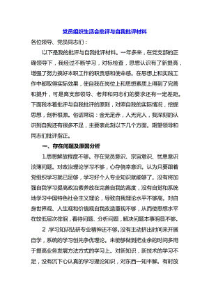 04党员组织生活会批评与自我批评材料.docx