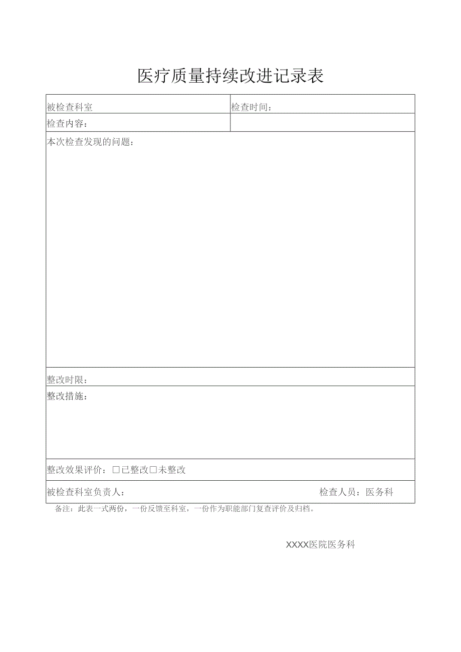 医疗质量持续改进表.docx_第1页