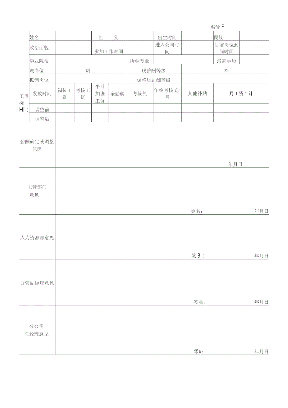 公司食堂人员薪酬调整审批表 （样）.docx_第2页