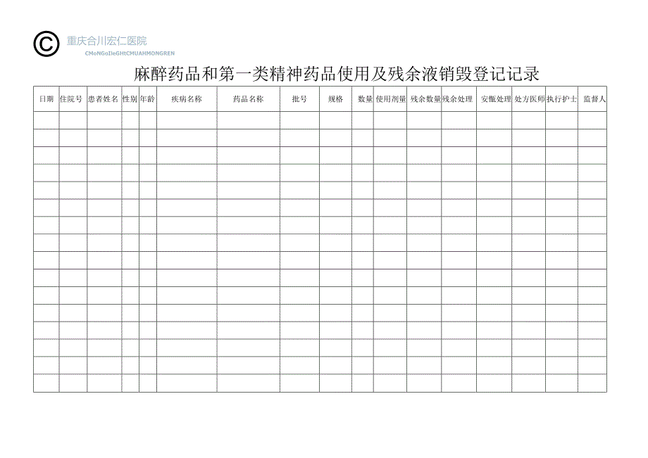 麻醉药品和第一类精神药品使用及残余液销毁登记记录.docx_第2页