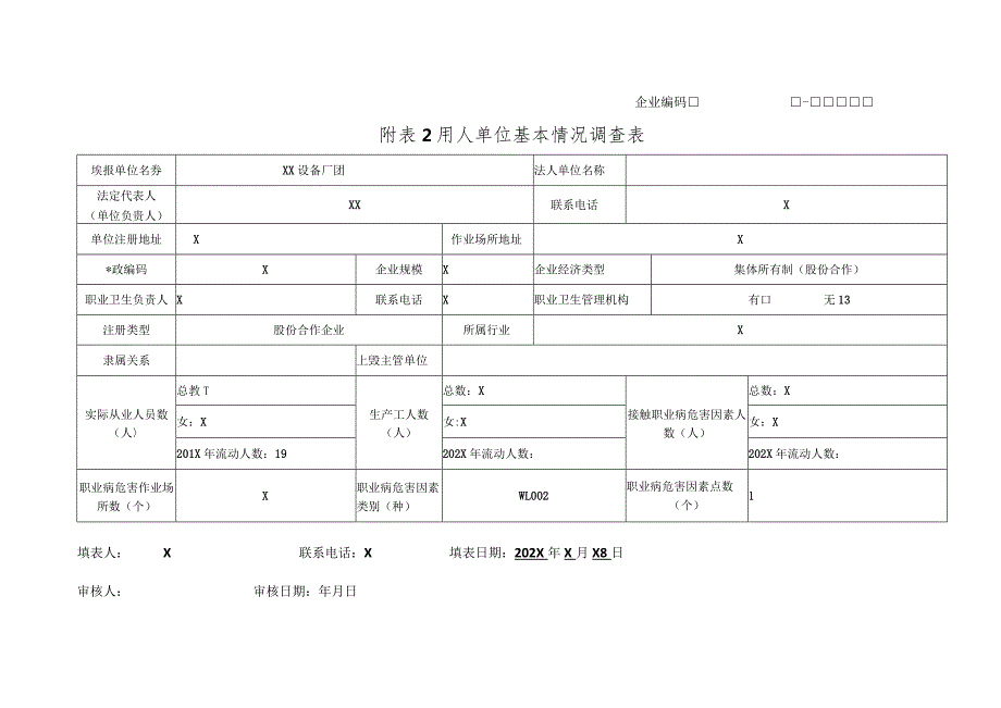 全国职业健康状况调查-用人单位调查表(（XX设备厂）.docx_第2页