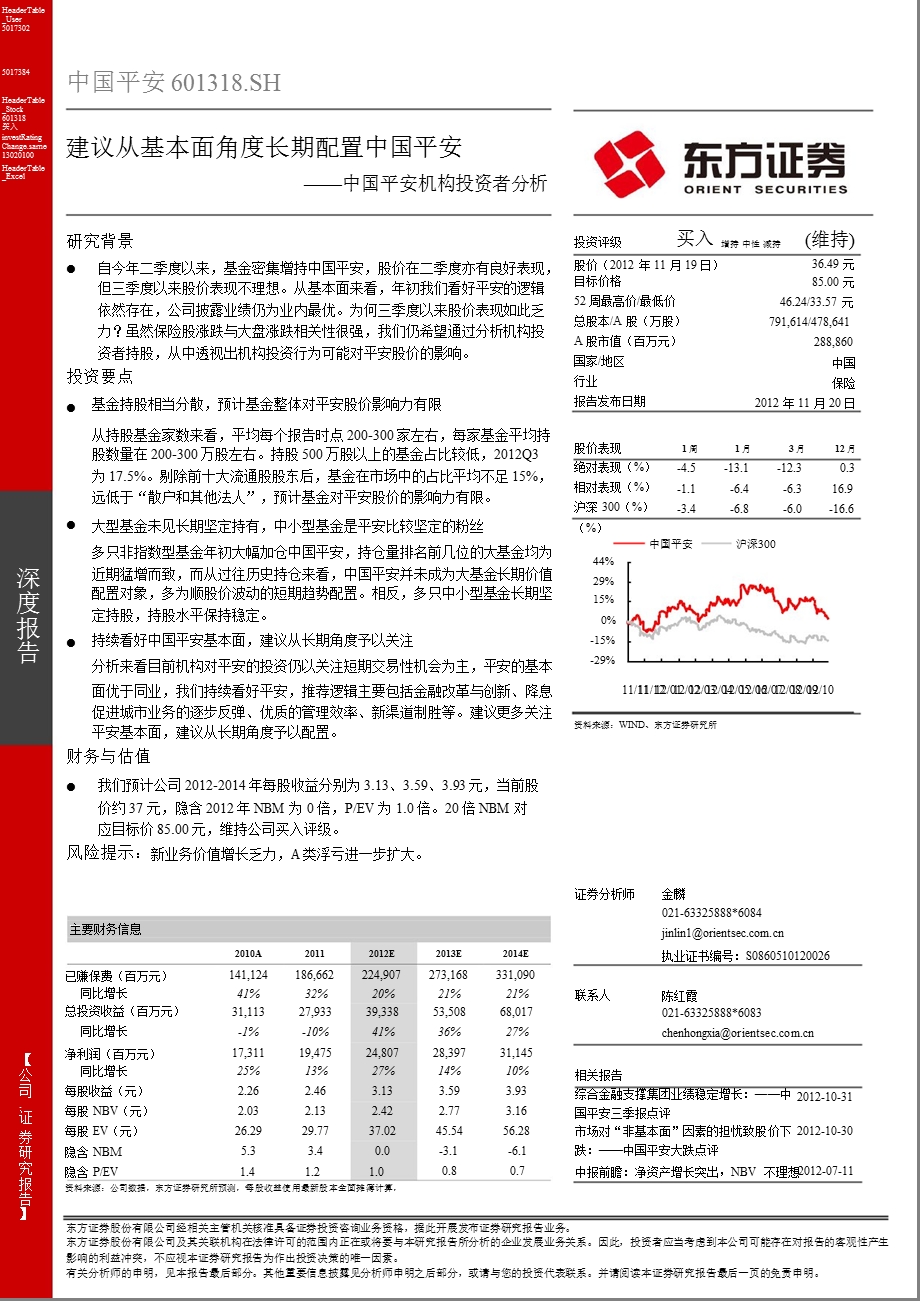 中国平安(601318)：建议从基本面角度长期配置中国平安1120.ppt_第1页