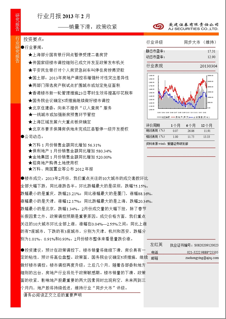 房地产行业月报2月：销量下滑政策收紧130304.ppt_第1页