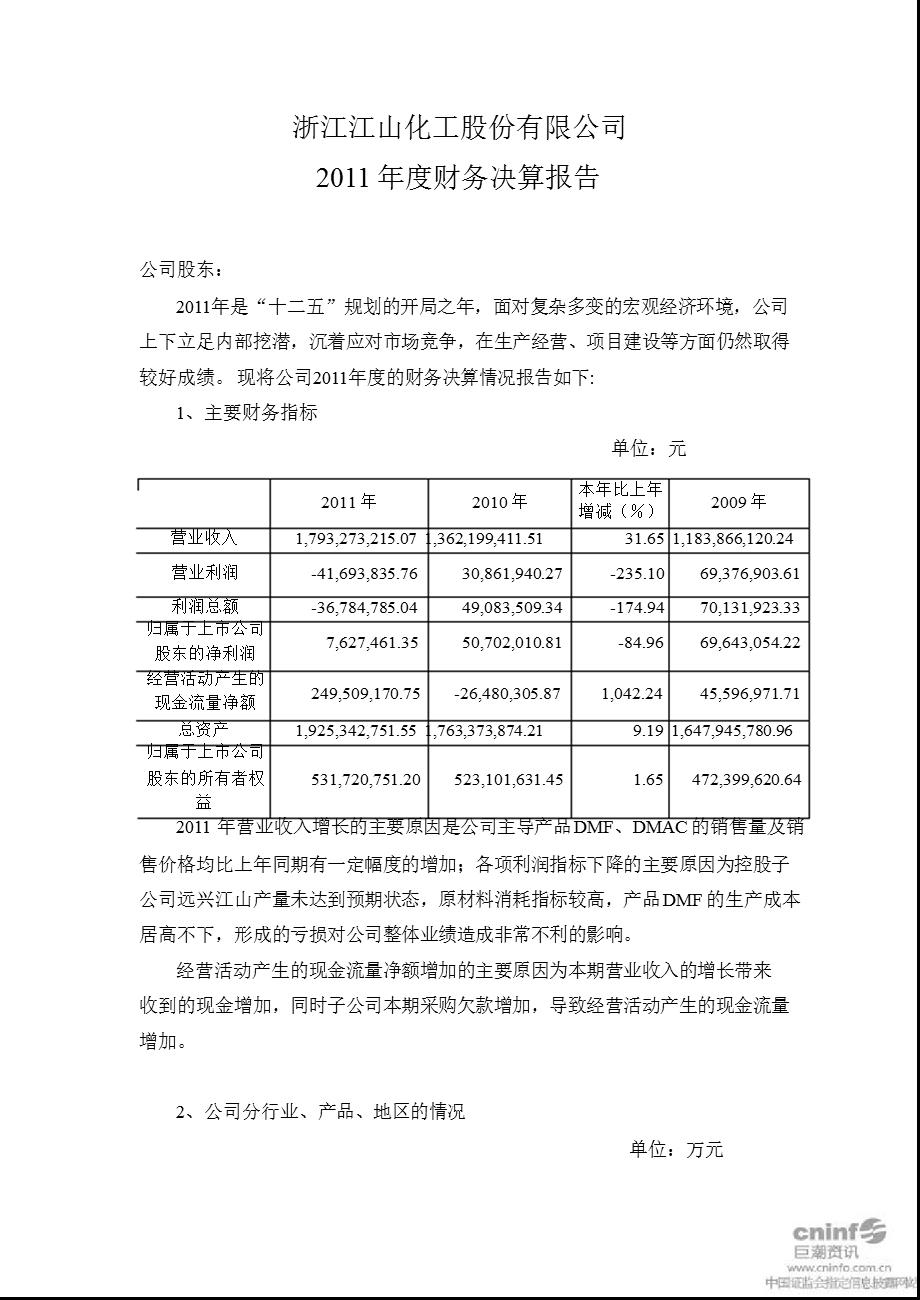 江山化工：财务决算报告.ppt_第1页