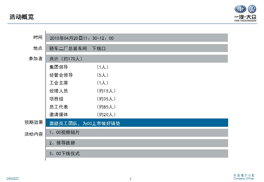 一汽大众CCSOP庆典活动汇报方案.ppt_第2页