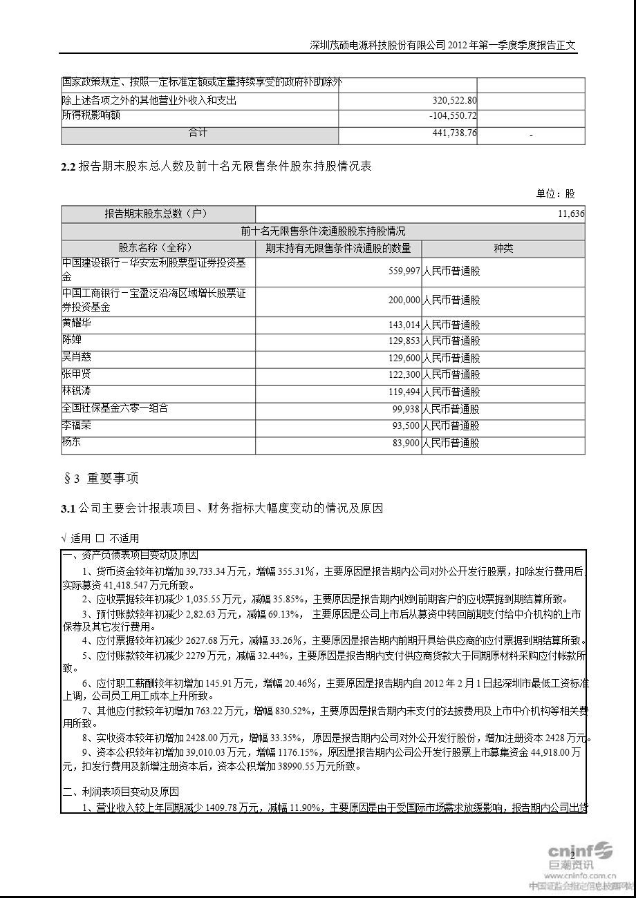 茂硕电源：第一季度报告正文.ppt_第2页