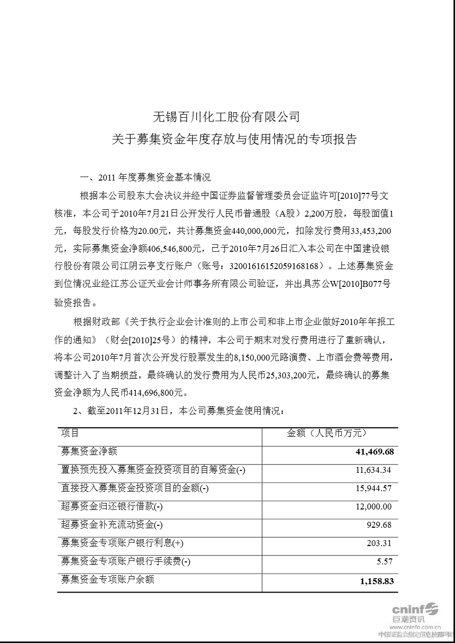 百川股份：关于公司募集资金存放与使用情况的鉴证报告.ppt_第3页