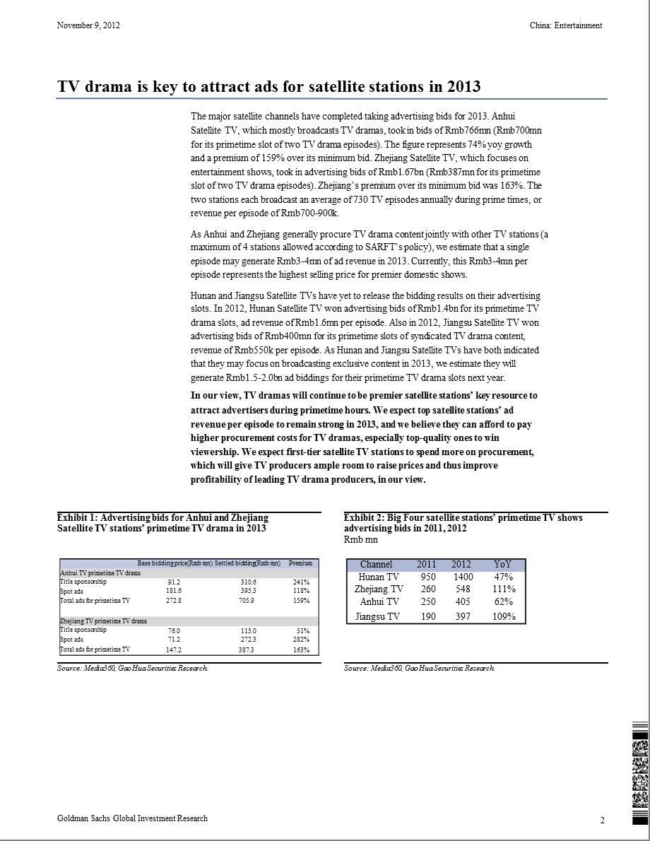 CHINA：ENTERTAINMENT：TVSTATIONSRELYONDRAMASFORADREVENUE;BUYHUACEHUALUBAINA1112.ppt_第2页