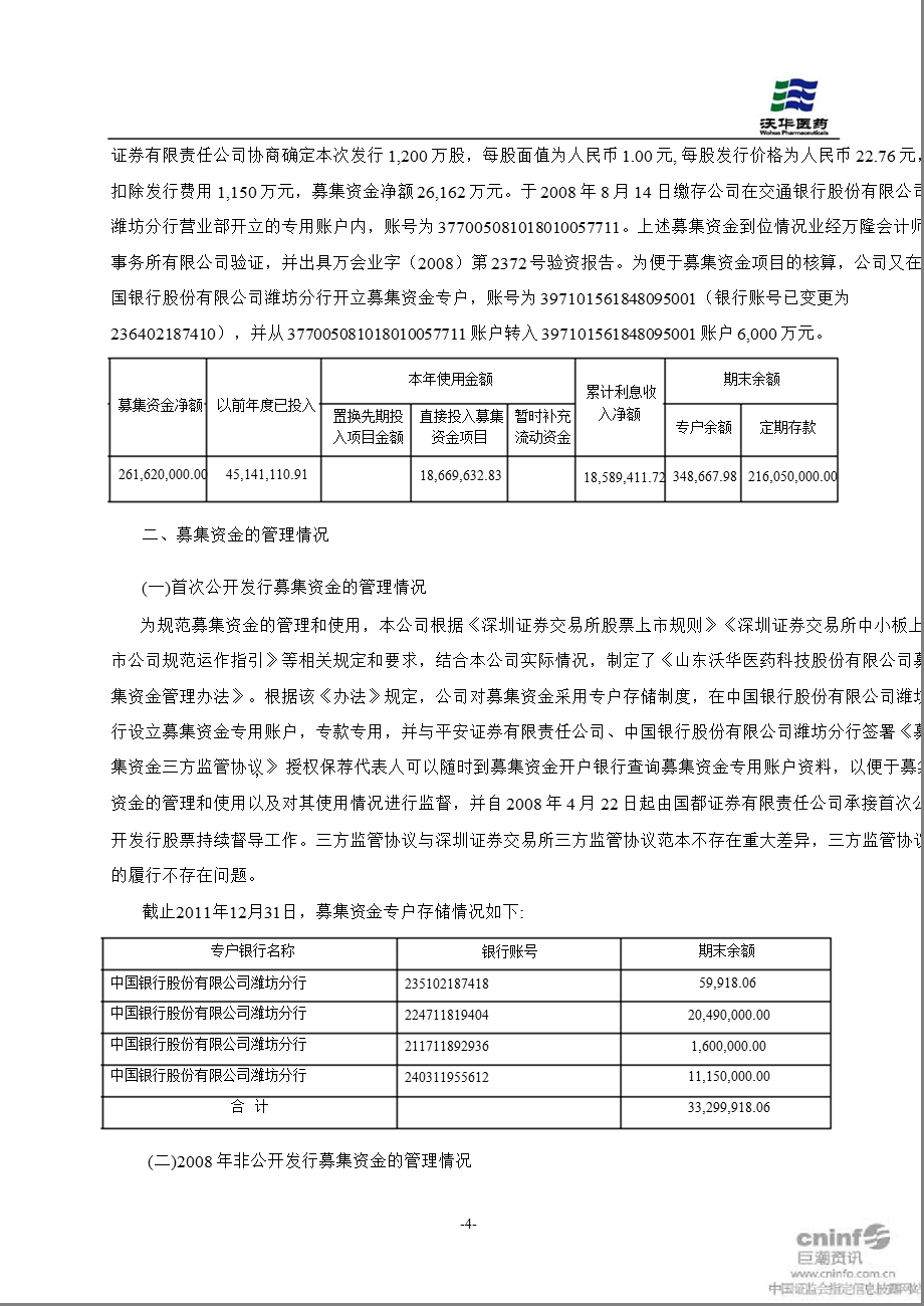 沃华医药：董事会关于募集资金存放与使用情况的专项报告（） .ppt_第2页