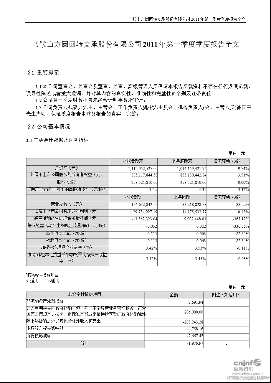 方圆支承：2011年第一季度报告全文.ppt_第1页