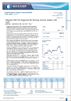 WEIGAOGROUP(01066HK)：VALUATIONSTILLNOTSUPPORTEDSLOWINGGROWTHINITIATEWITH“SELL”0116.ppt