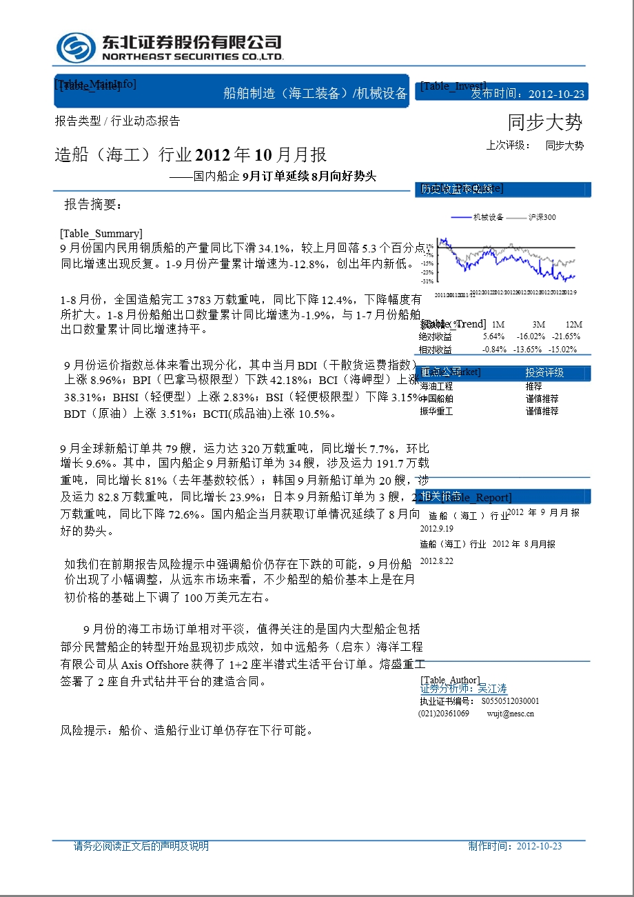 造船(海工)行业10月月报：国内船企9月订单延续8月向好势头1024.ppt_第1页