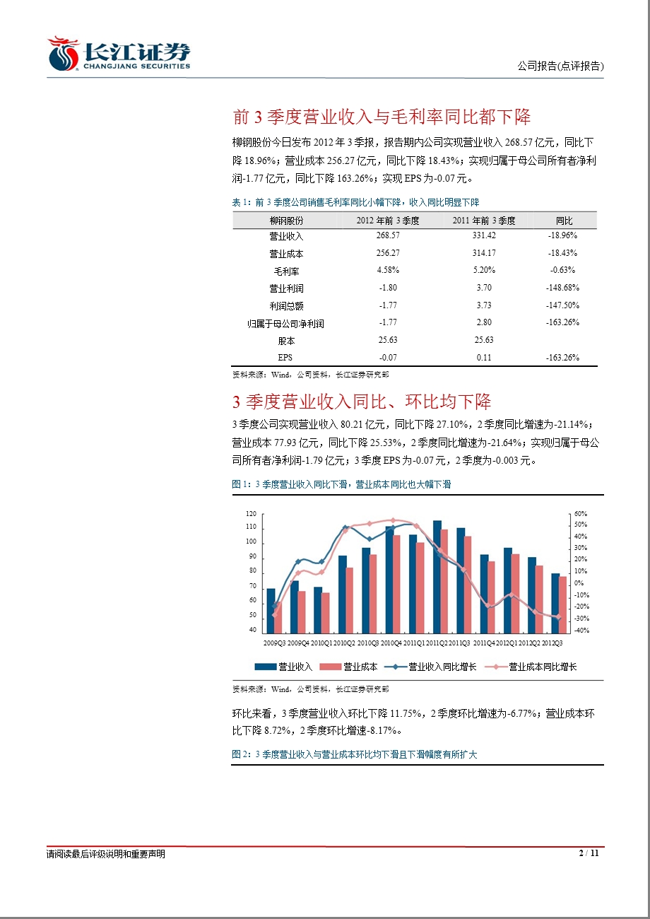 柳钢股份(601003)三季报点评：收入毛利率下降3季度亏损环比扩大1031.ppt_第2页