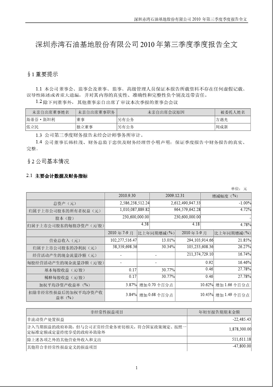 深基地Ｂ：第三季度报告全文.ppt_第1页