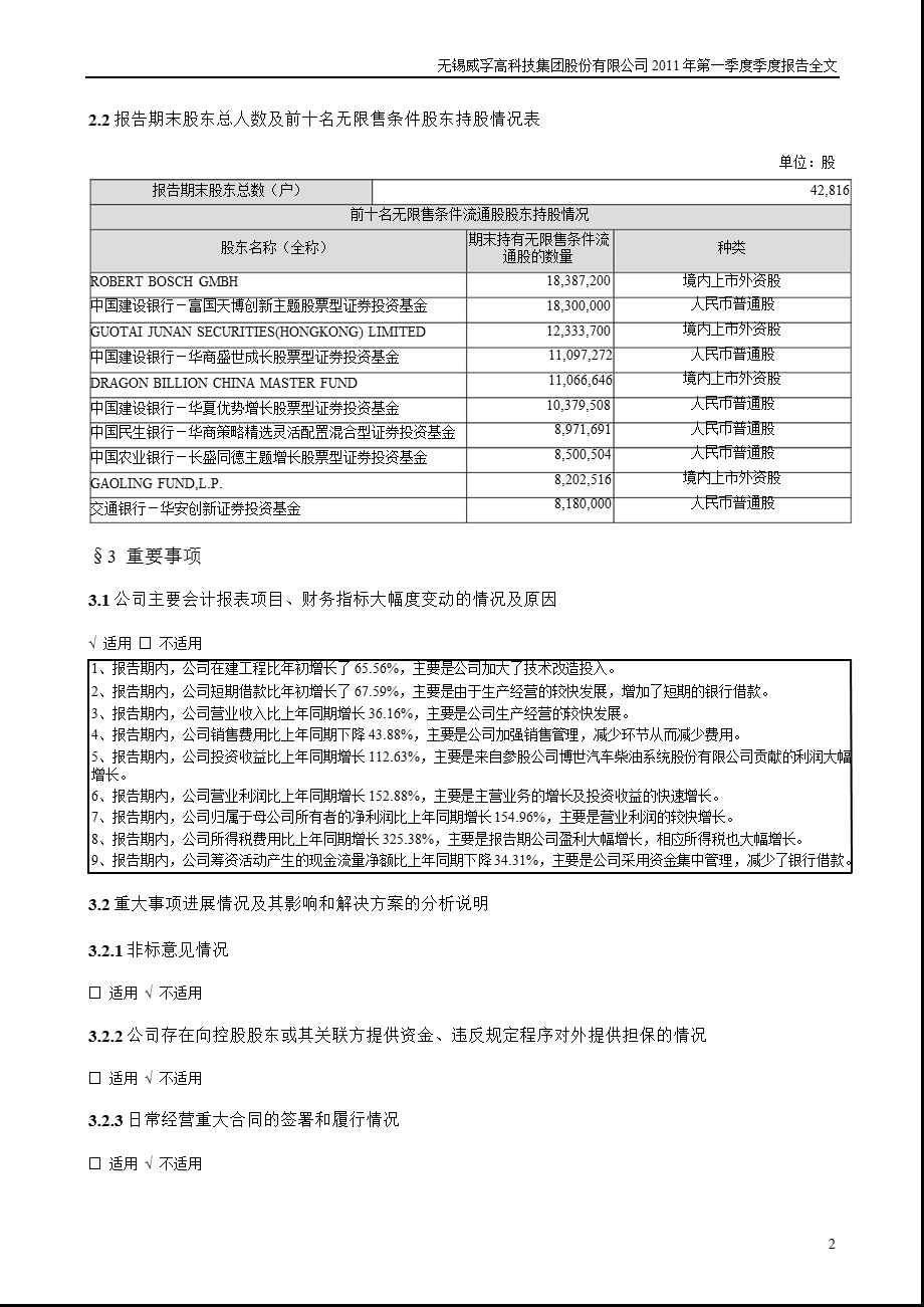 威孚高科：第一季度报告全文.ppt_第2页