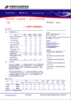 钢铁行业跟踪报告：钢价走势“长弱板强”港口矿库存快速下降1112.ppt