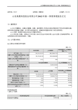 美晨科技：第一季度报告正文.ppt