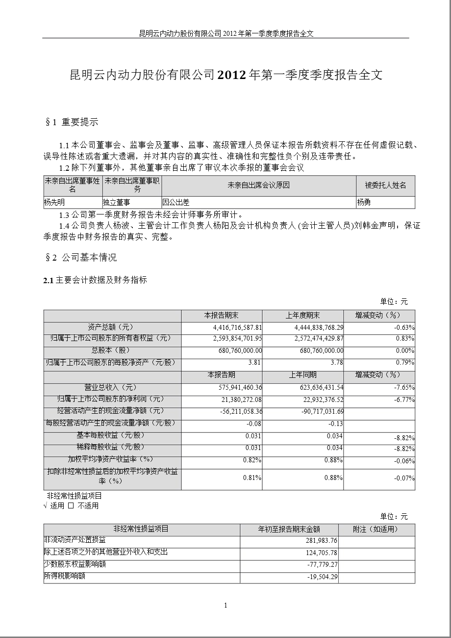 云内动力：第一季度报告全文.ppt_第2页