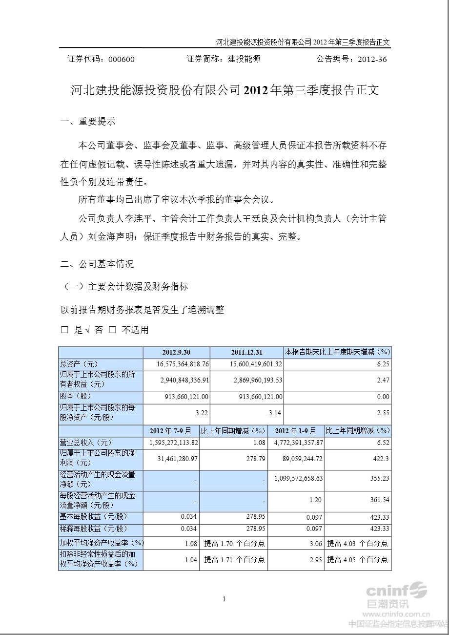 建投能源：第三季度报告正文.ppt_第1页