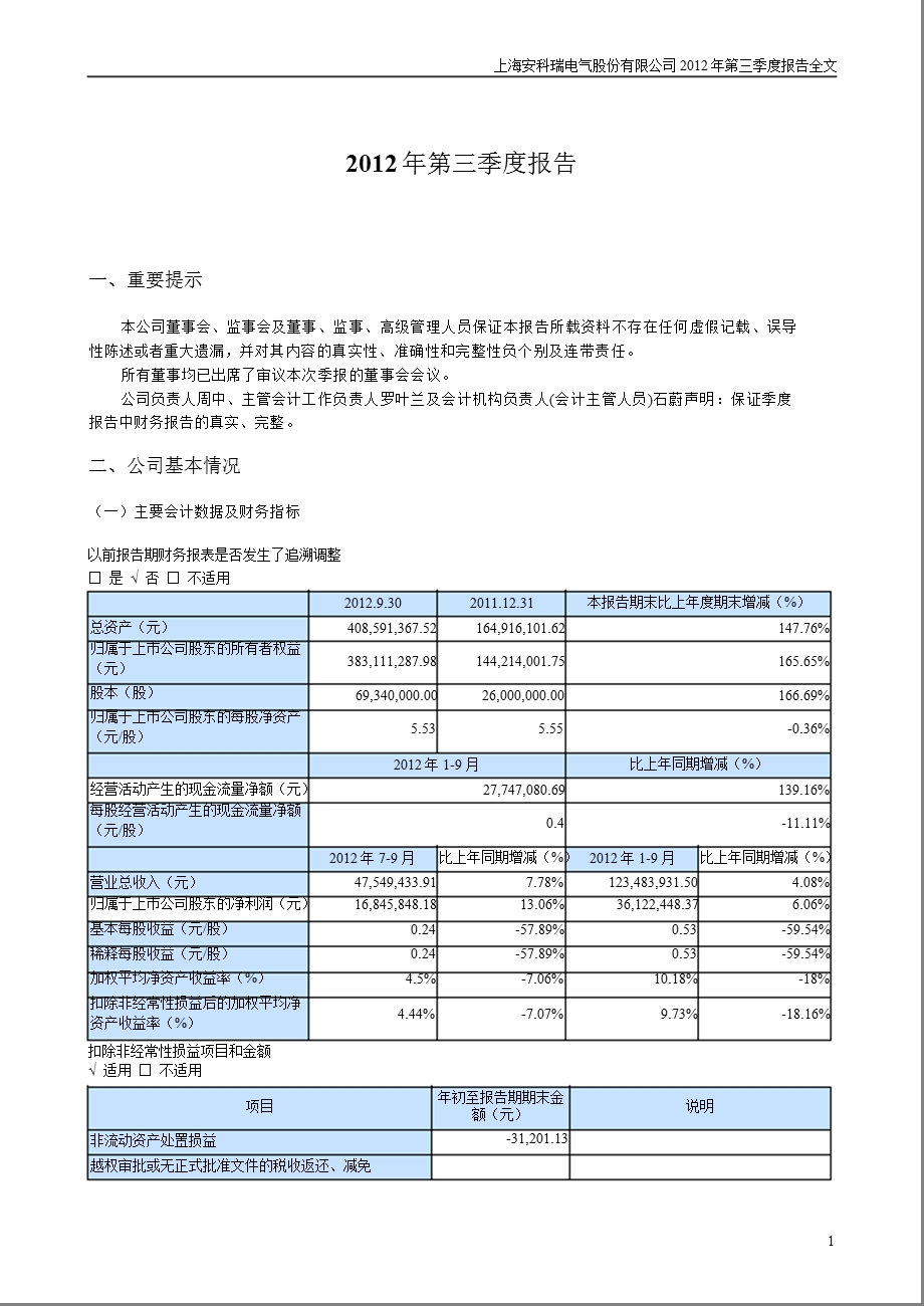 安科瑞：第三季度报告全文.ppt_第1页