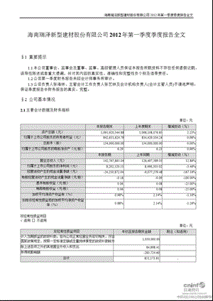 海南瑞泽：第一季度报告全文.ppt