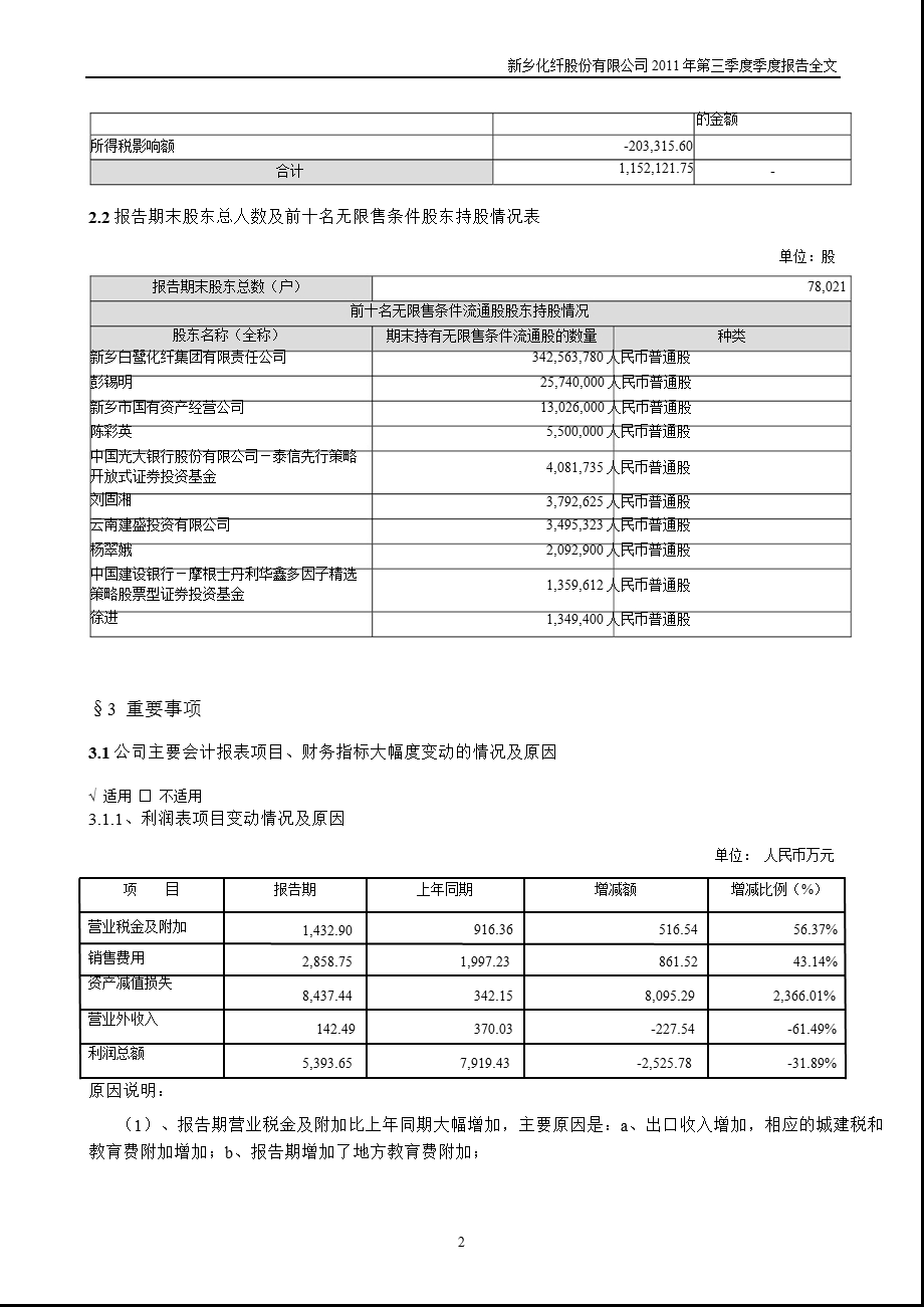 新乡化纤：第三季度报告全文.ppt_第2页