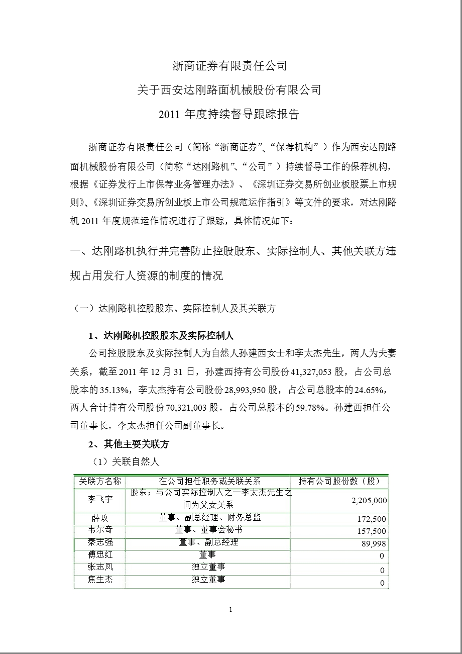 达刚路机：浙商证券有限责任公司关于公司持续督导跟踪报告.ppt_第1页