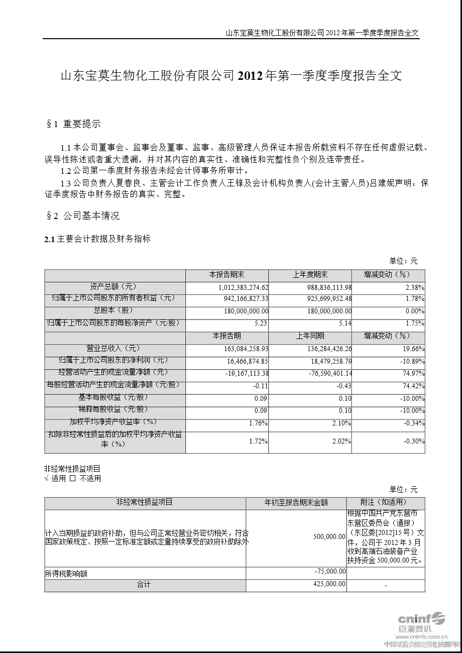 宝莫股份：第一季度报告全文.ppt_第1页