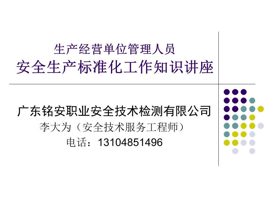 生产经营单位管理人员安全标准化工作知识培训讲座.ppt_第1页