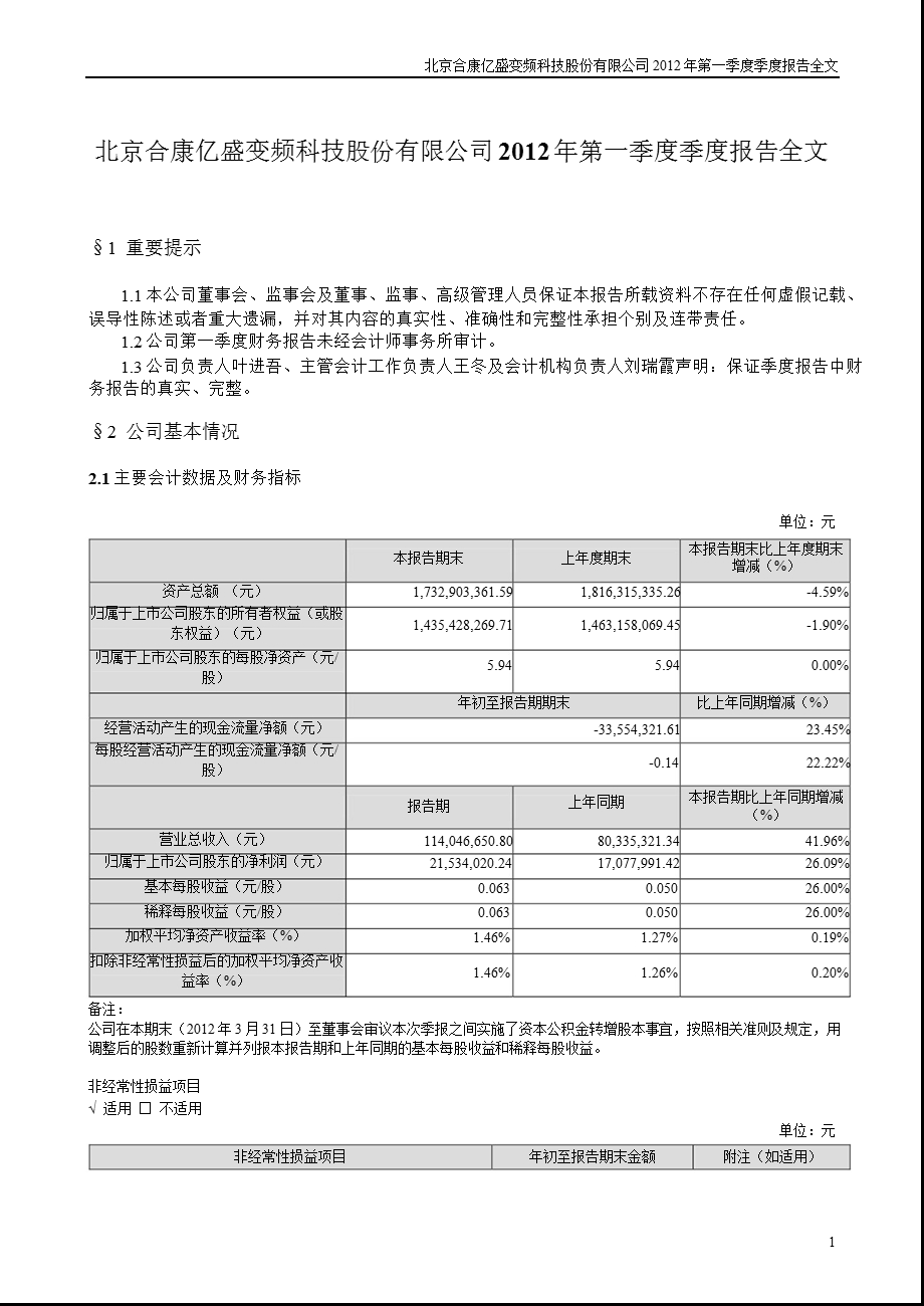 合康变频：第一季度报告全文.ppt_第1页