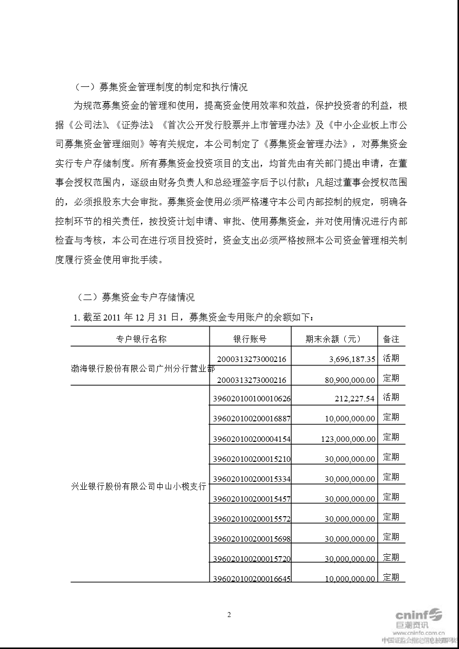 达华智能：募集资金2011年度存放与使用情况的专项报告.ppt_第2页